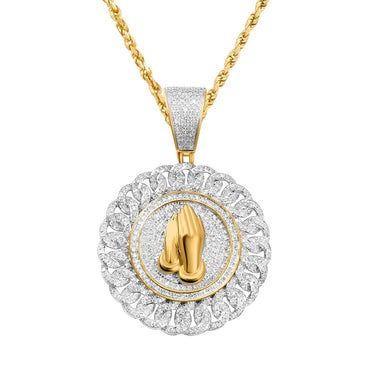White , Yellow Prayer Hand Pendant in 10k Gold 1.3 Ctw